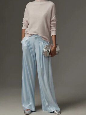 The Avery Pleated Wide-Leg Trousers by Maeve: Sequin Edition